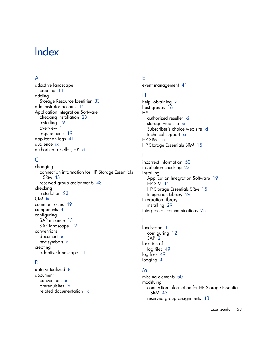 Index | HP Storage Essentials Enterprise Edition Software User Manual | Page 65 / 66