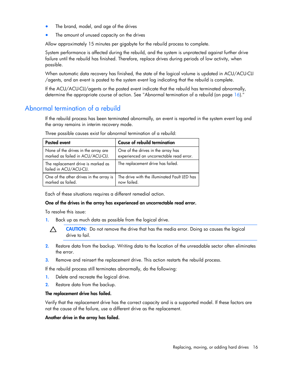 Abnormal termination of a rebuild | HP Smart Array B110i SATA RAID-Controller User Manual | Page 16 / 27