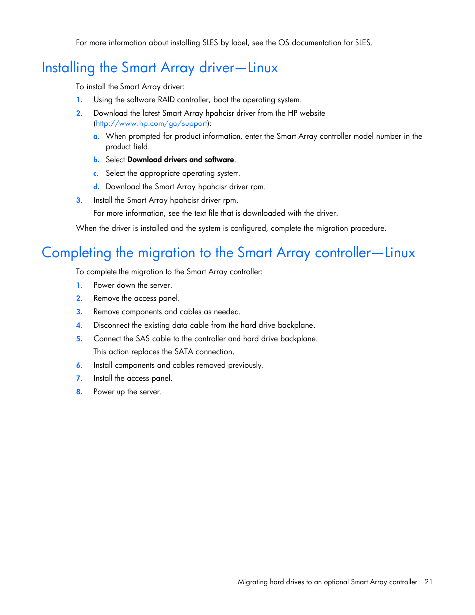 Installing the smart array driver—linux | HP Smart Array B110i SATA RAID-Controller User Manual | Page 21 / 27