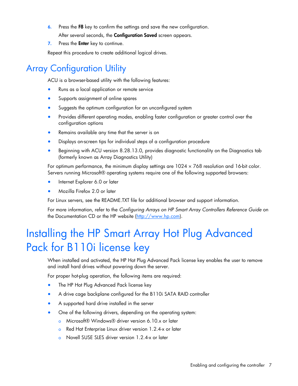 Array configuration utility | HP Smart Array B110i SATA RAID-Controller User Manual | Page 7 / 27