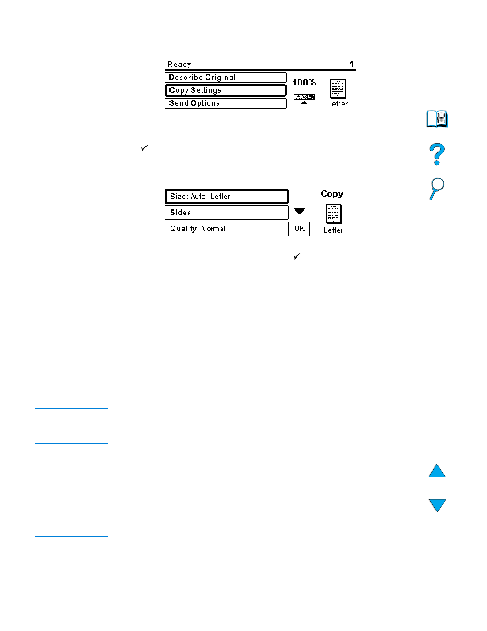 Using the copy settings screen | HP LaserJet 4100 Multifunction Printer series User Manual | Page 48 / 164