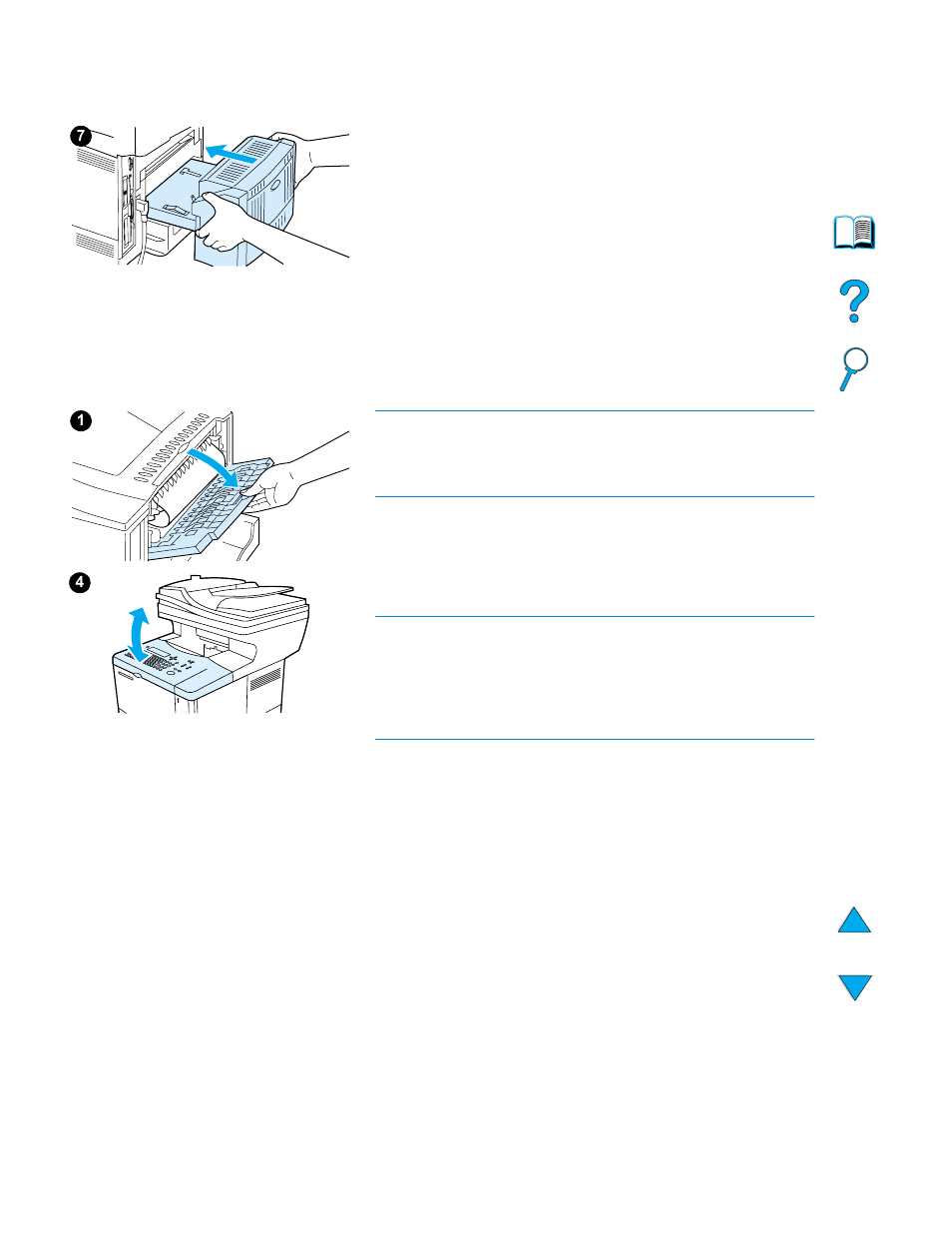 Clearing jams from the rear output slot | HP LaserJet 4100 Multifunction Printer series User Manual | Page 84 / 164