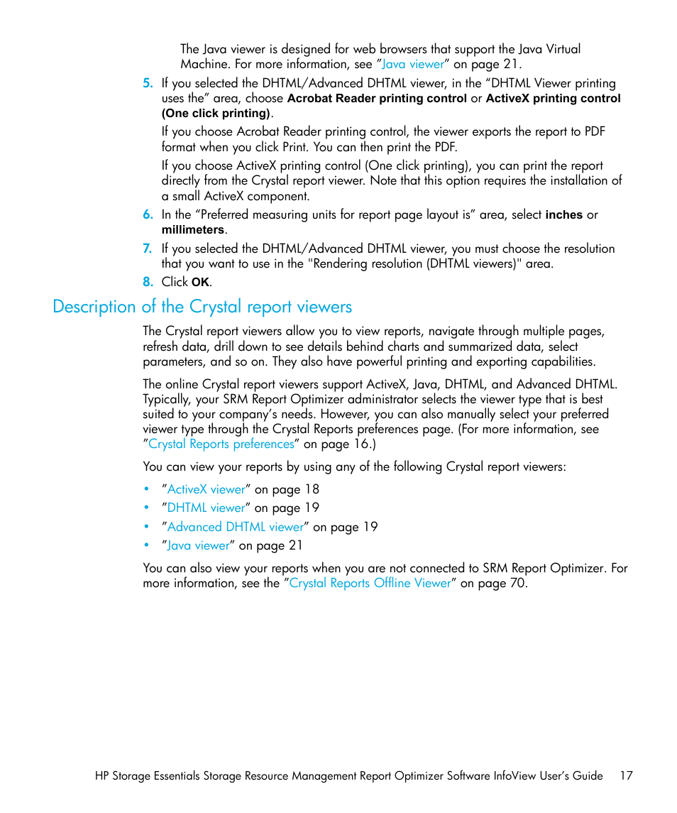 Description of the crystal report viewers | HP Storage Essentials Enterprise Edition Software User Manual | Page 19 / 96