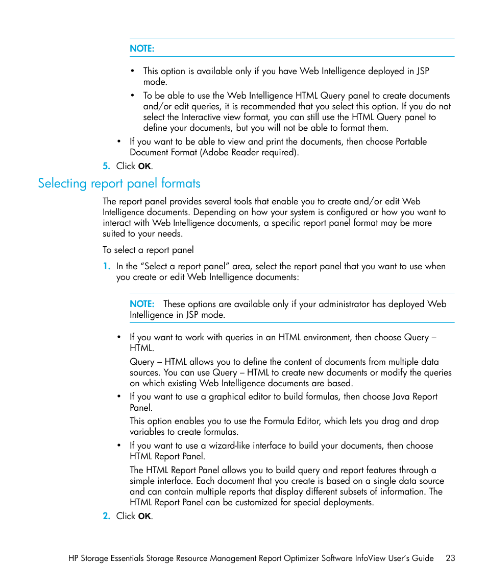 Selecting report panel formats | HP Storage Essentials Enterprise Edition Software User Manual | Page 25 / 96