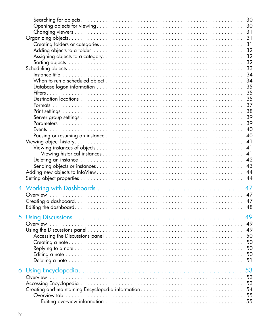 4 working with dashboards, 5 using discussions, 6 using encyclopedia | HP Storage Essentials Enterprise Edition Software User Manual | Page 4 / 96