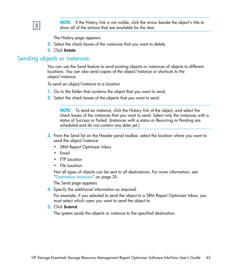 Sending objects or instances | HP Storage Essentials Enterprise Edition Software User Manual | Page 45 / 96