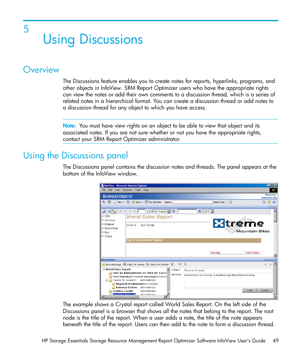 Using discussions, Overview, Using the discussions panel | 5 using discussions | HP Storage Essentials Enterprise Edition Software User Manual | Page 51 / 96