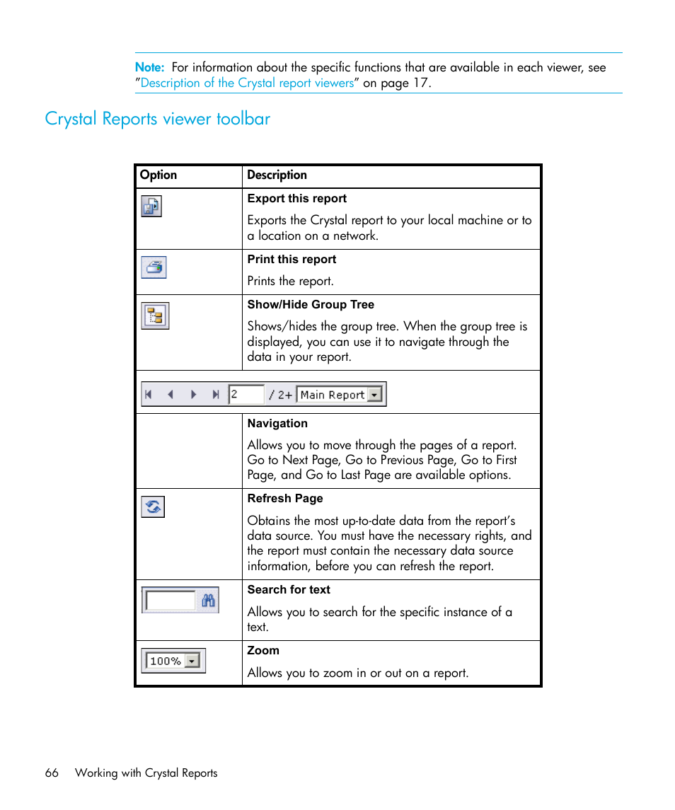 Crystal reports viewer toolbar | HP Storage Essentials Enterprise Edition Software User Manual | Page 68 / 96