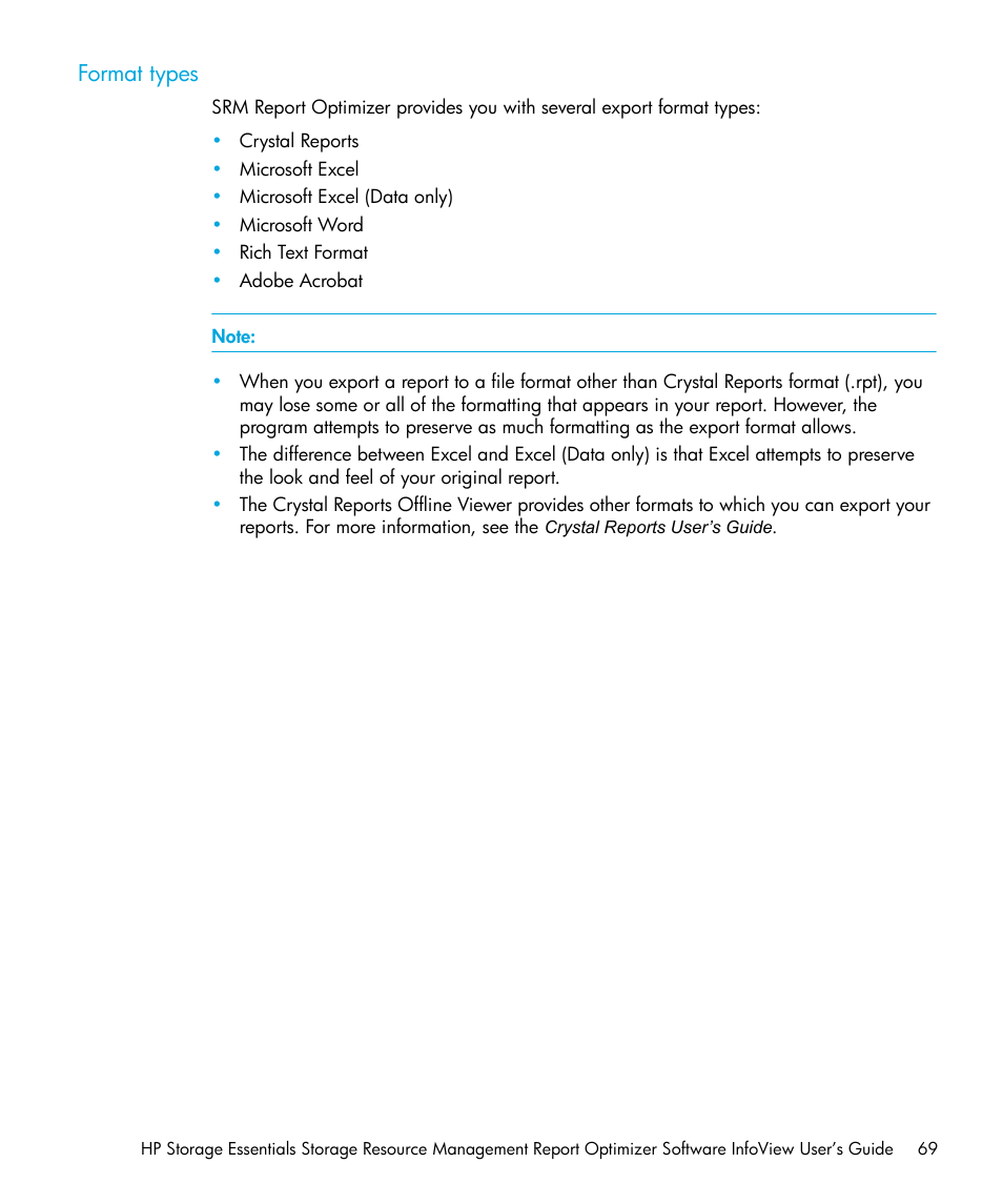 Format types | HP Storage Essentials Enterprise Edition Software User Manual | Page 71 / 96