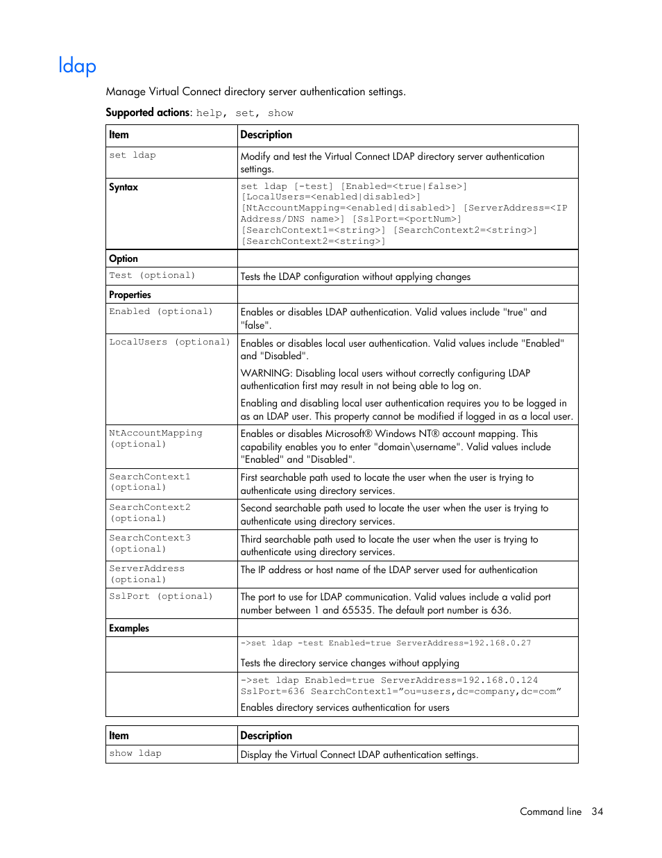 Ldap | HP Virtual Connect 1.10Gb-F Ethernet Module for c-Class BladeSystem User Manual | Page 34 / 95
