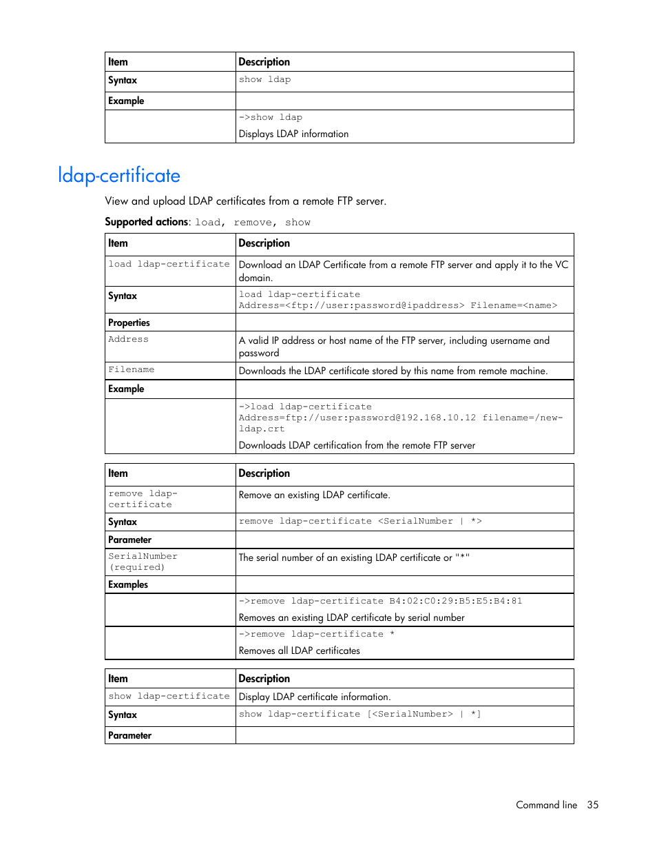 Ldap-certificate | HP Virtual Connect 1.10Gb-F Ethernet Module for c-Class BladeSystem User Manual | Page 35 / 95