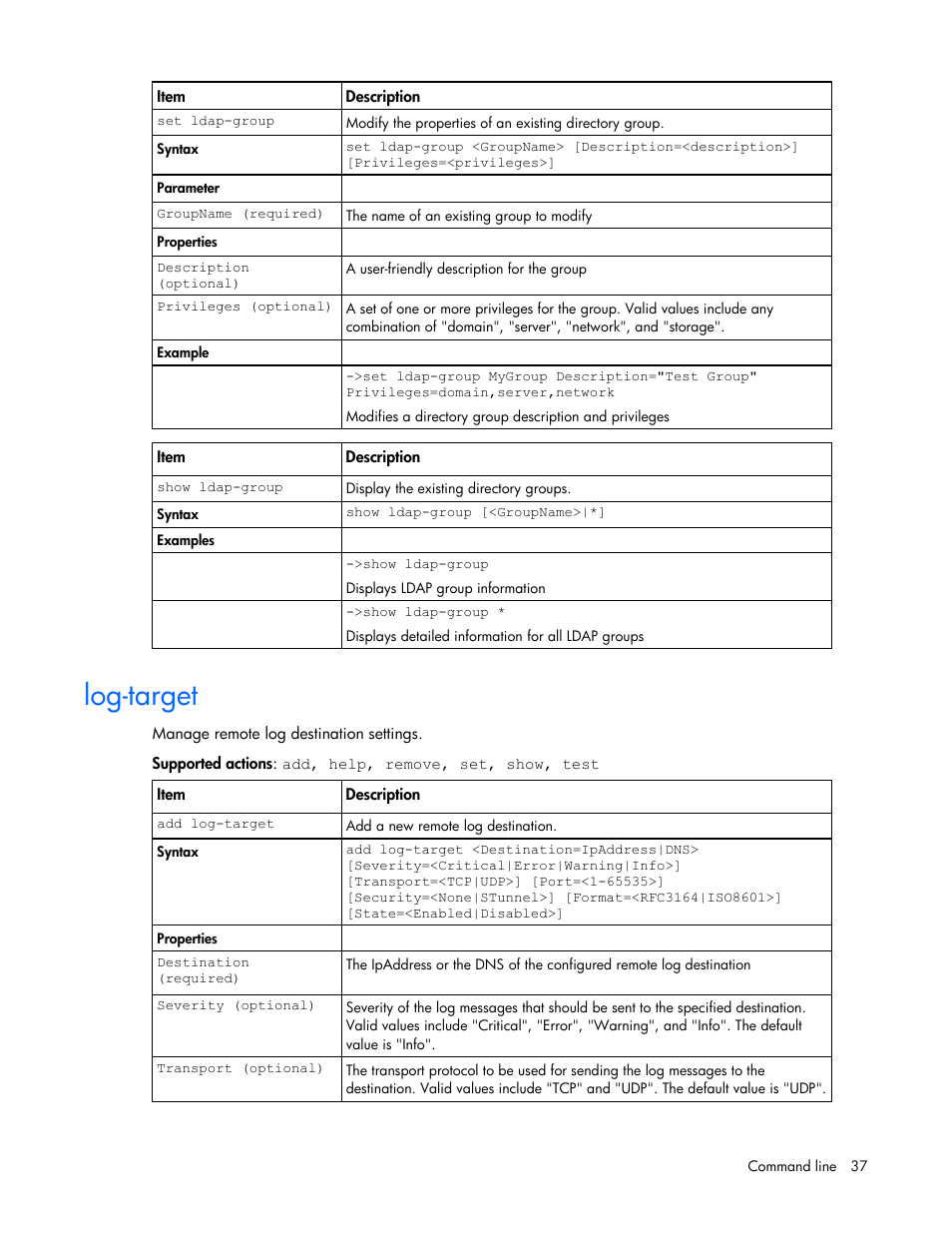 Log-target | HP Virtual Connect 1.10Gb-F Ethernet Module for c-Class BladeSystem User Manual | Page 37 / 95