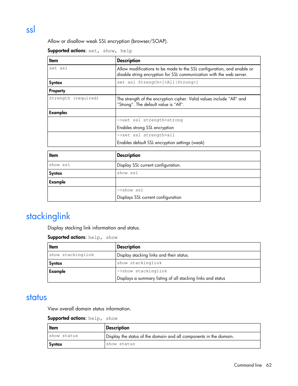 Stackinglink, Status | HP Virtual Connect 1.10Gb-F Ethernet Module for c-Class BladeSystem User Manual | Page 62 / 95