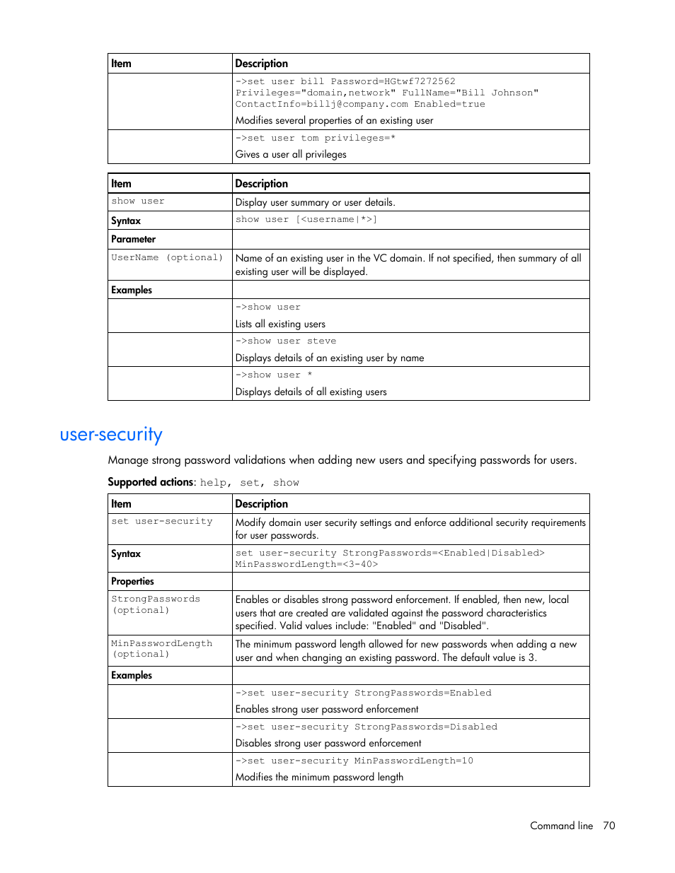 User-security | HP Virtual Connect 1.10Gb-F Ethernet Module for c-Class BladeSystem User Manual | Page 70 / 95