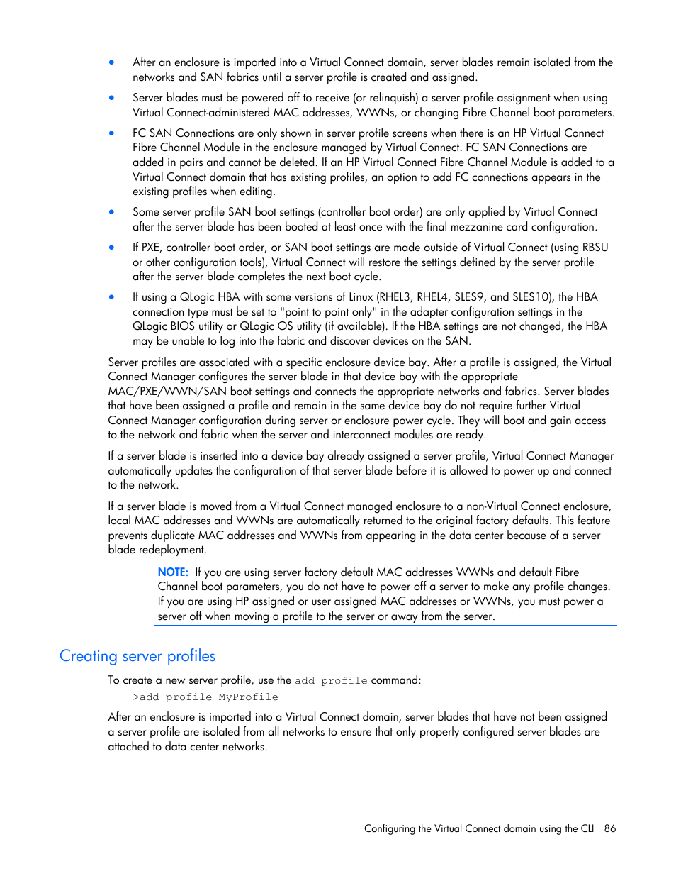 Creating server profiles | HP Virtual Connect 1.10Gb-F Ethernet Module for c-Class BladeSystem User Manual | Page 86 / 95