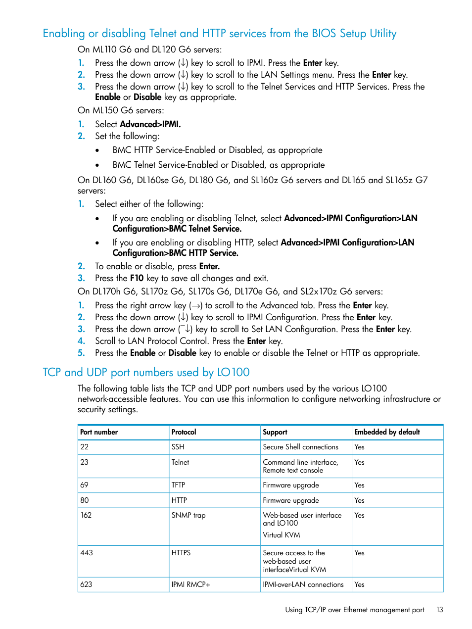 Tcp and udp port numbers used by lo100 | HP Lights-Out 100 Remote Management User Manual | Page 13 / 60