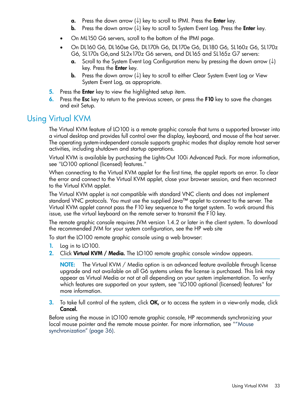 Using virtual kvm | HP Lights-Out 100 Remote Management User Manual | Page 33 / 60