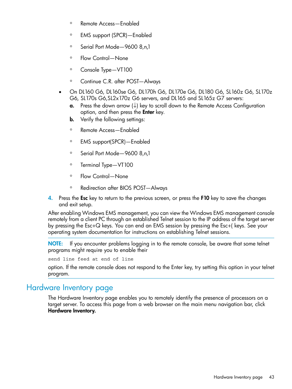 Hardware inventory page | HP Lights-Out 100 Remote Management User Manual | Page 43 / 60