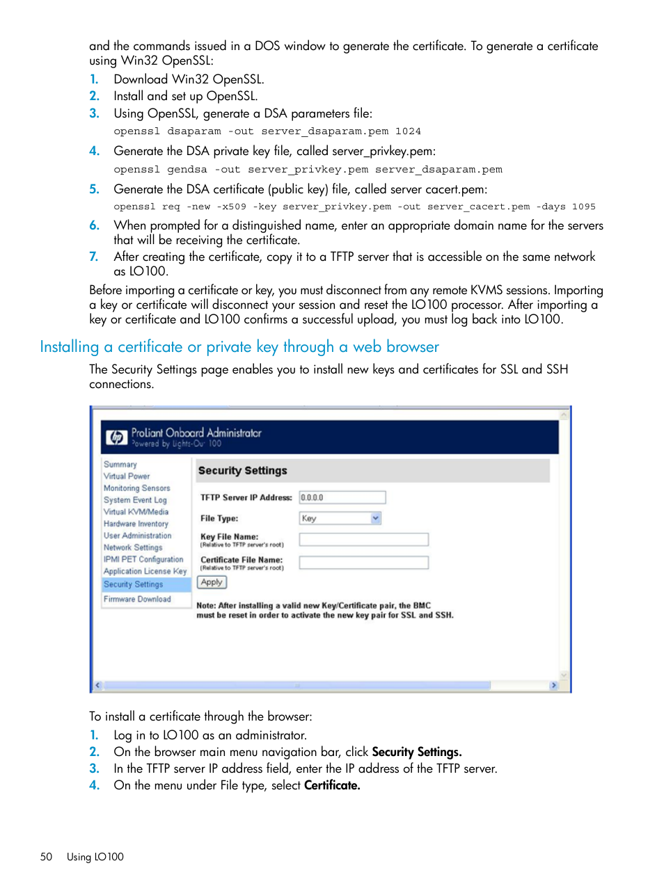 HP Lights-Out 100 Remote Management User Manual | Page 50 / 60