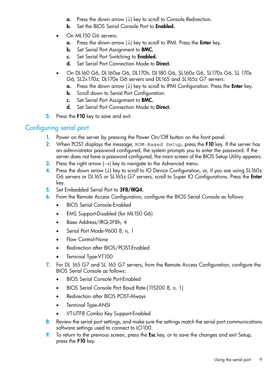 Configuring serial port | HP Lights-Out 100 Remote Management User Manual | Page 9 / 60