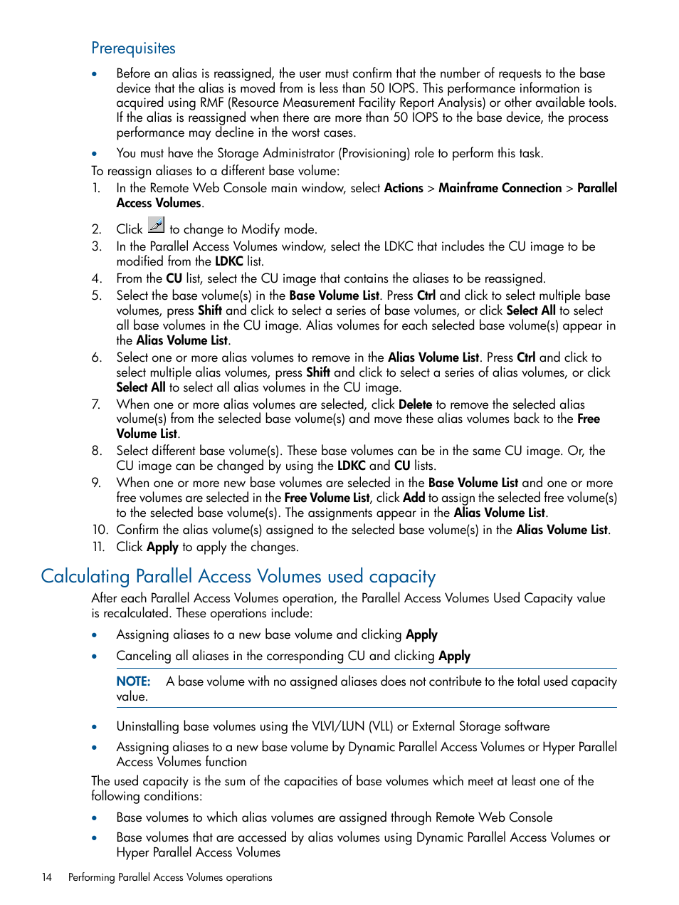Calculating parallel access volumes used capacity, Prerequisites | HP XP P9000 for Compatible PAV Software Licenses User Manual | Page 14 / 36