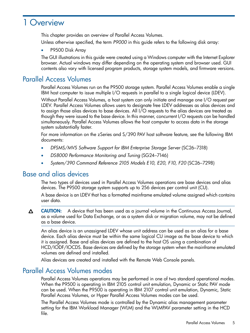 1 overview, Parallel access volumes, Base and alias devices | Parallel access volumes modes | HP XP P9000 for Compatible PAV Software Licenses User Manual | Page 5 / 36
