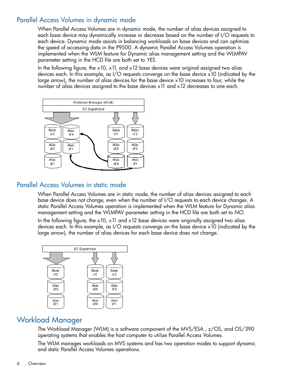 Parallel access volumes in dynamic mode, Parallel access volumes in static mode, Workload manager | HP XP P9000 for Compatible PAV Software Licenses User Manual | Page 6 / 36