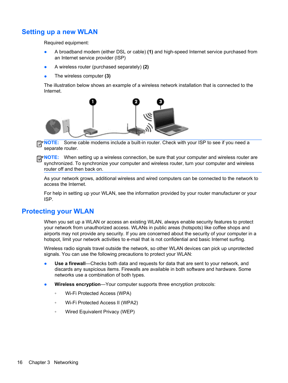 Setting up a new wlan, Protecting your wlan, Setting up a new wlan protecting your wlan | HP ProBook 440 G0 Notebook PC User Manual | Page 26 / 93