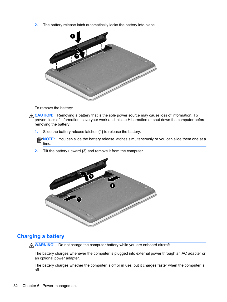 Charging a battery | HP ProBook 440 G0 Notebook PC User Manual | Page 42 / 93