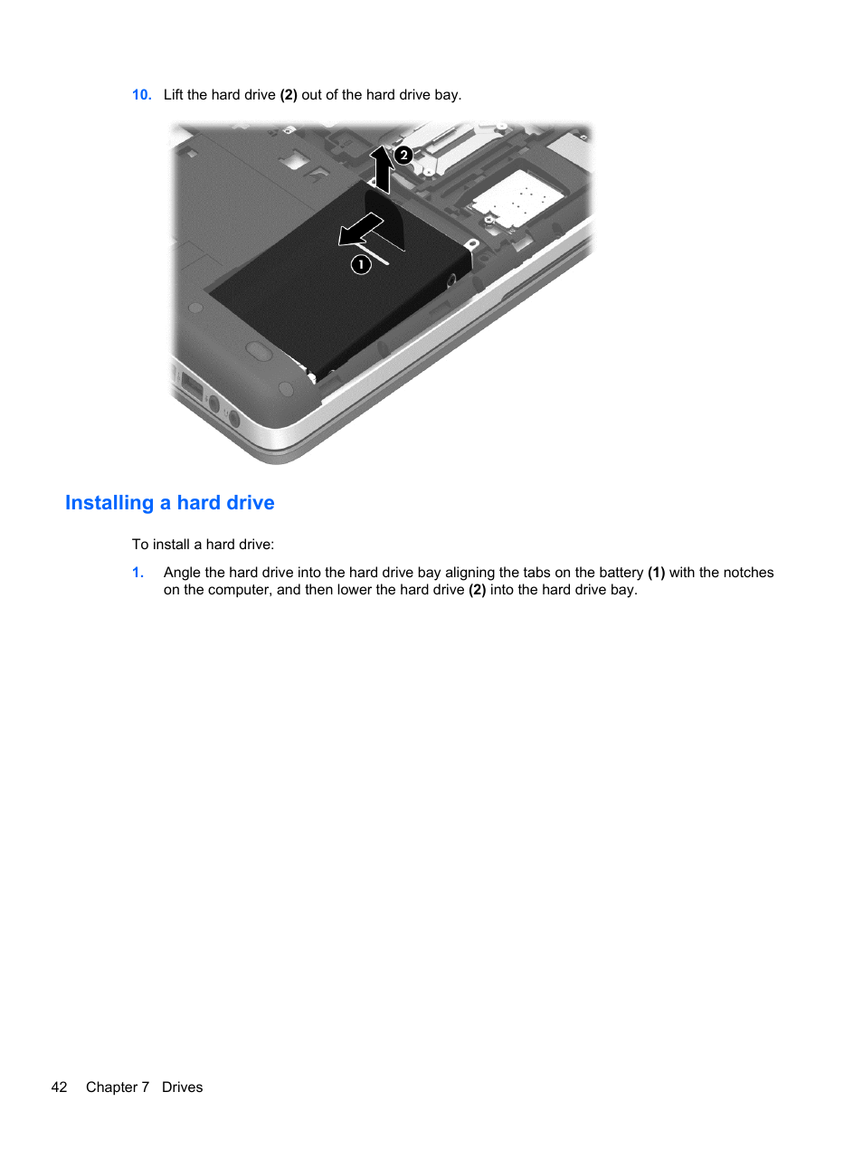 Installing a hard drive | HP ProBook 440 G0 Notebook PC User Manual | Page 52 / 93