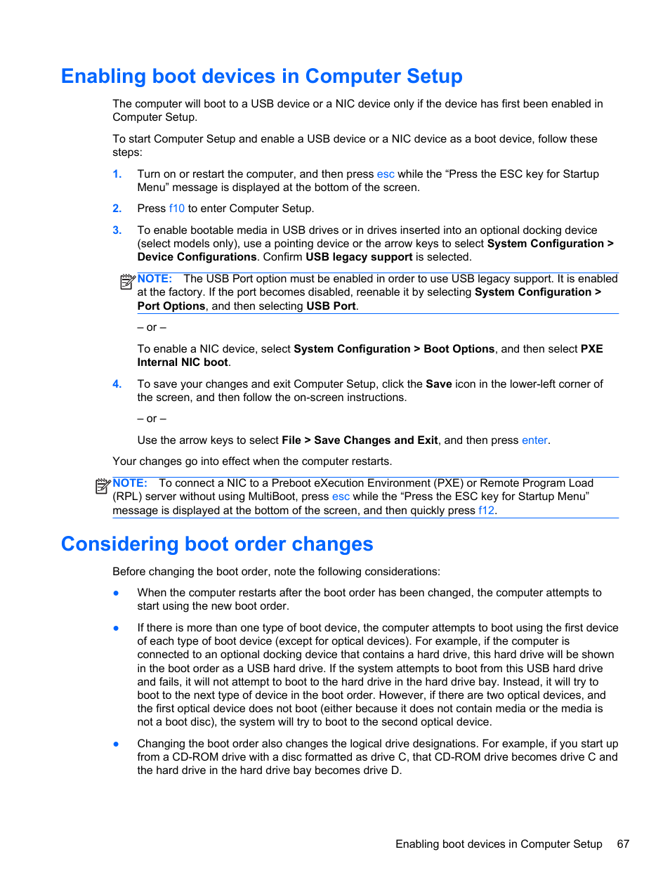 Enabling boot devices in computer setup, Considering boot order changes | HP ProBook 440 G0 Notebook PC User Manual | Page 77 / 93