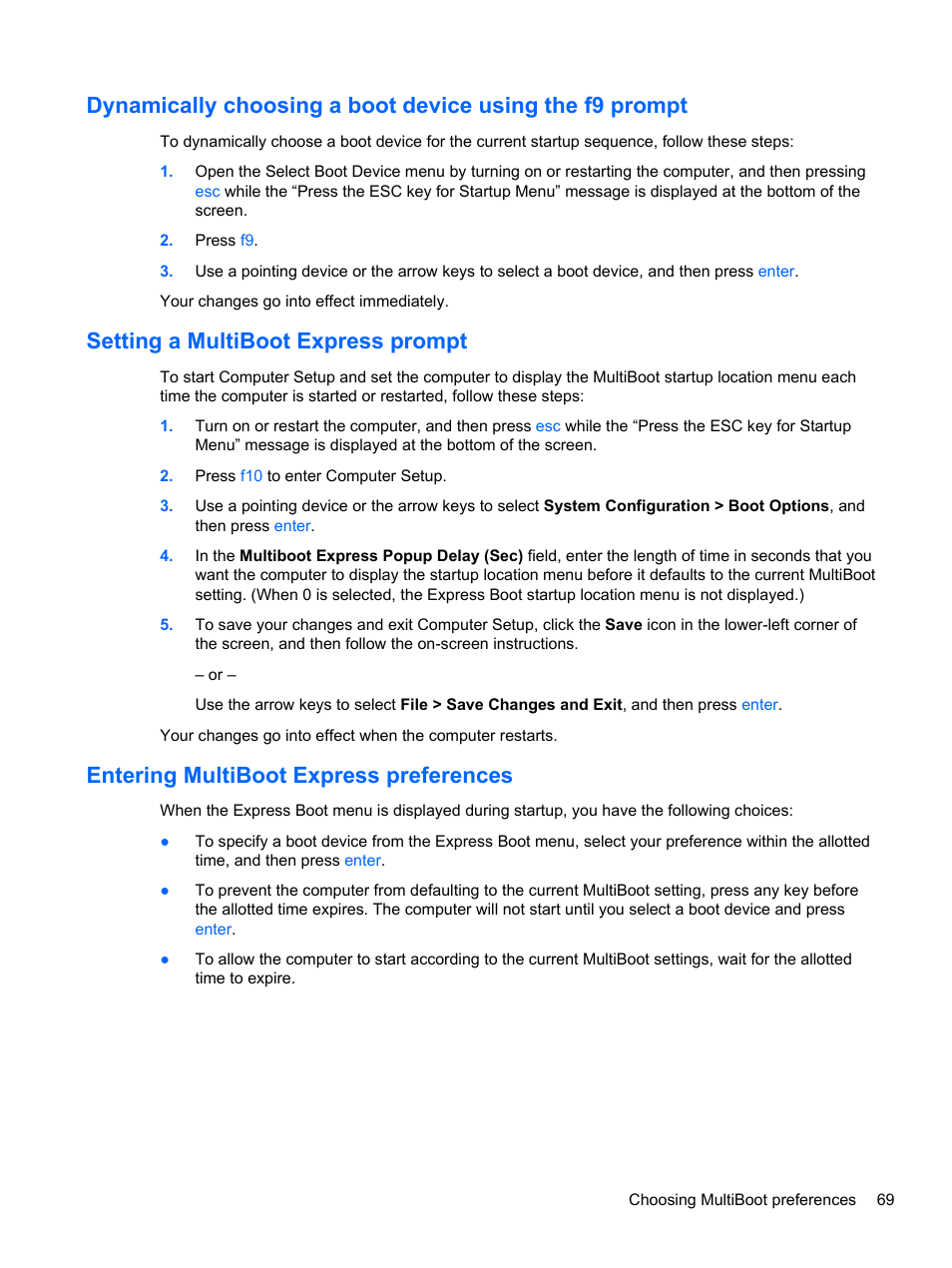 Setting a multiboot express prompt, Entering multiboot express preferences | HP ProBook 440 G0 Notebook PC User Manual | Page 79 / 93