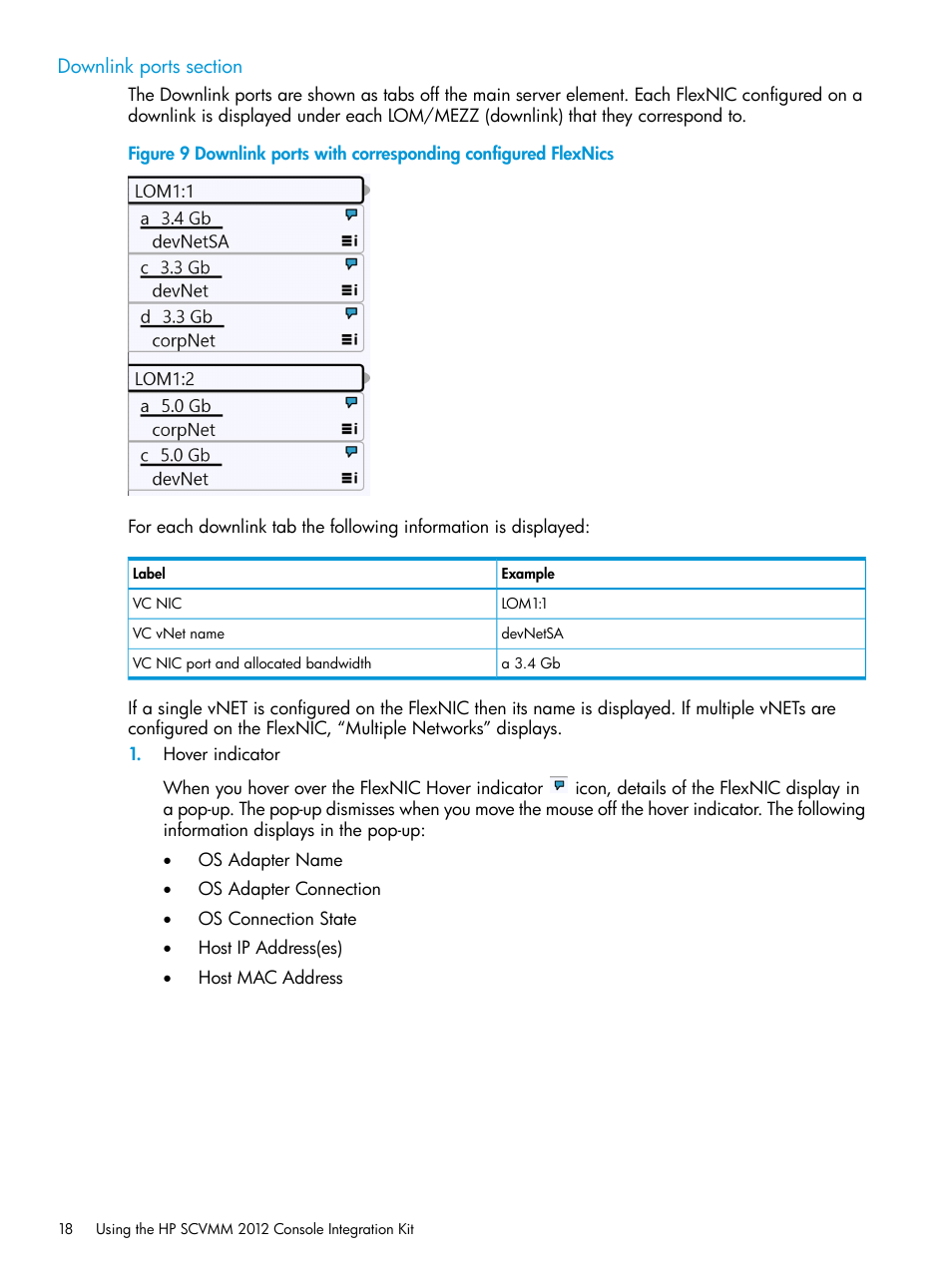 Downlink ports section | HP OneView for Microsoft System Center User Manual | Page 18 / 35