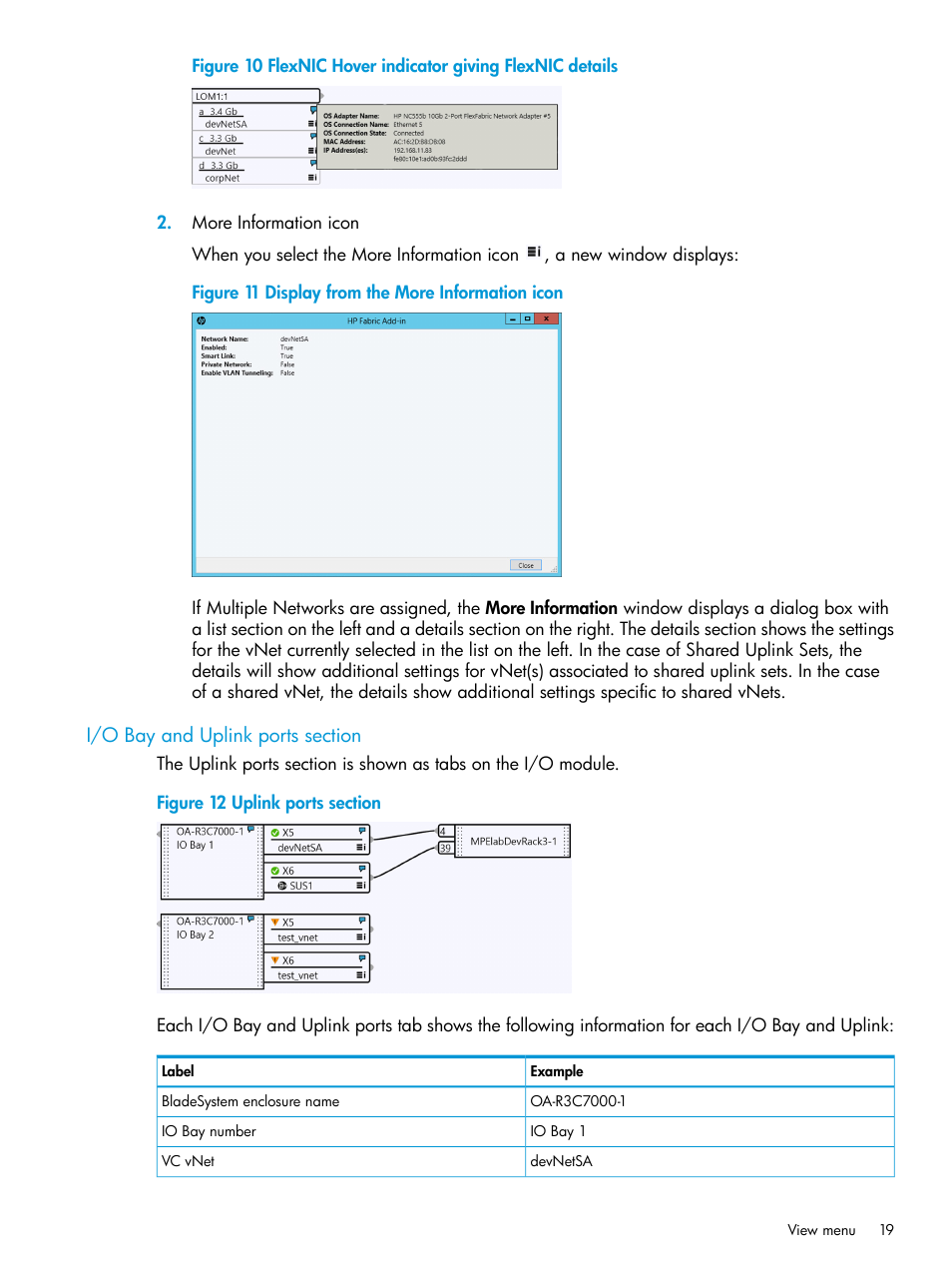 I/o bay and uplink ports section | HP OneView for Microsoft System Center User Manual | Page 19 / 35