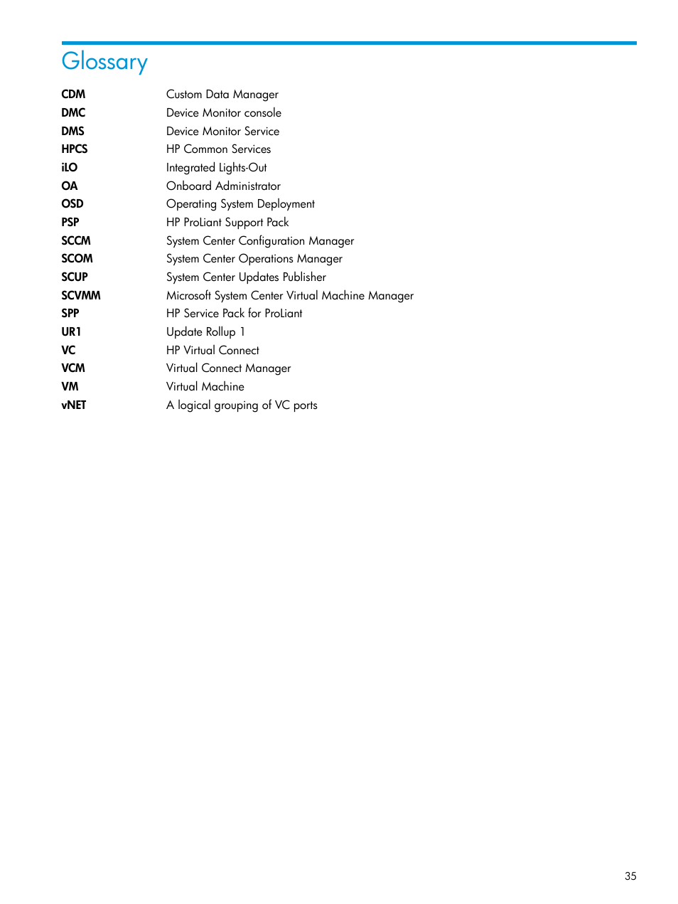 Glossary | HP OneView for Microsoft System Center User Manual | Page 35 / 35