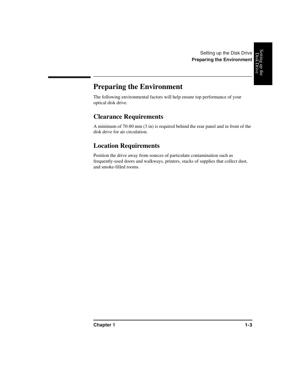 Preparing the environment, Clearance requirements, Location requirements | Preparing the environment -3, Clearance requirements -3, Location requirements -3 | HP Optical Jukeboxes User Manual | Page 15 / 77