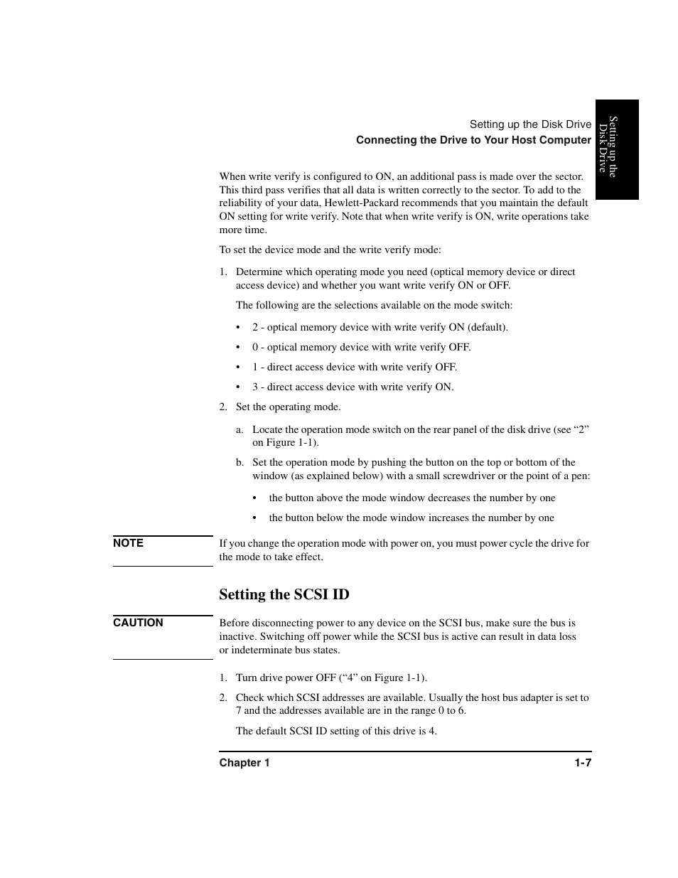 Setting the scsi id, Setting the scsi id -7 | HP Optical Jukeboxes User Manual | Page 19 / 77