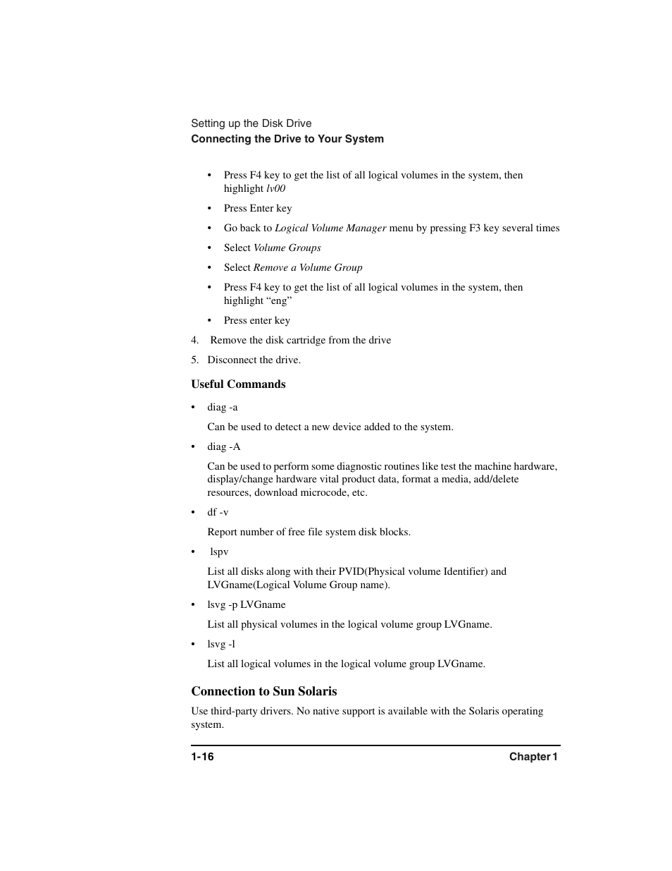 Useful commands, Connection to sun solaris | HP Optical Jukeboxes User Manual | Page 28 / 77