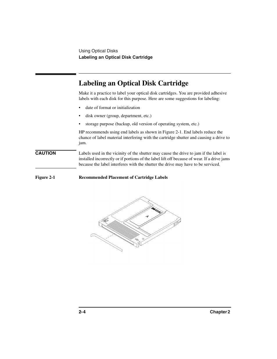 Labeling an optical disk cartridge, Labeling an optical disk cartridge -4 | HP Optical Jukeboxes User Manual | Page 32 / 77
