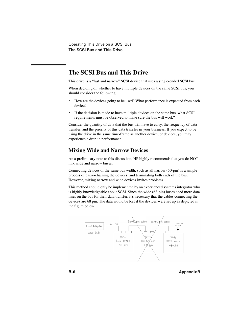 The scsi bus and this drive, Mixing wide and narrow devices | HP Optical Jukeboxes User Manual | Page 62 / 77