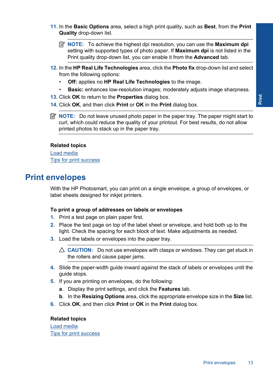 Print envelopes | HP Photosmart Wireless e-All-in-One Printer - B110e User Manual | Page 15 / 56