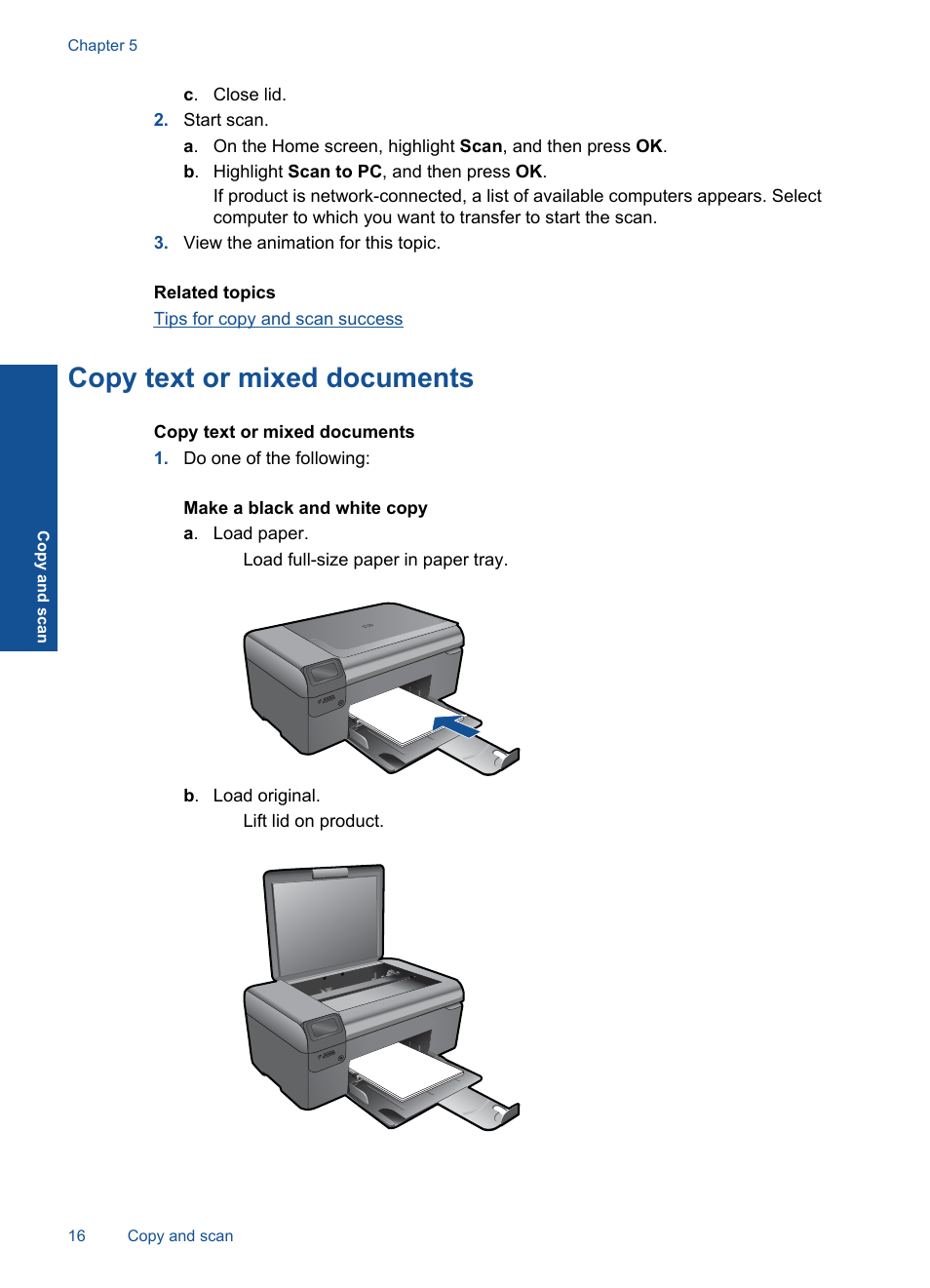 Copy text or mixed documents | HP Photosmart Wireless e-All-in-One Printer - B110e User Manual | Page 18 / 56