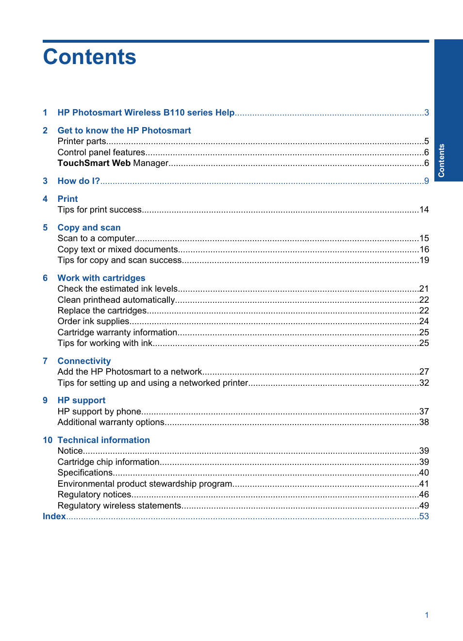 HP Photosmart Wireless e-All-in-One Printer - B110e User Manual | Page 3 / 56