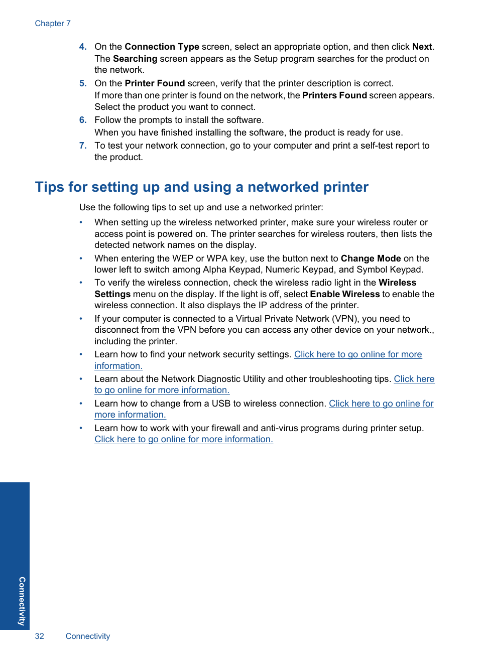 Tips for setting up and using a networked printer | HP Photosmart Wireless e-All-in-One Printer - B110e User Manual | Page 34 / 56