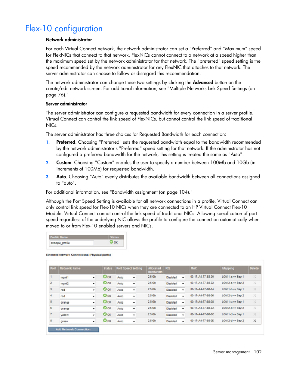 Flex-10 configuration | HP Virtual Connect Flex-10 10Gb Ethernet Module for c-Class BladeSystem User Manual | Page 102 / 169