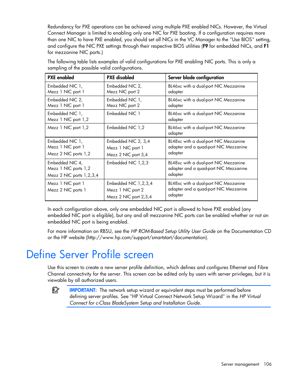 Define server profile screen | HP Virtual Connect Flex-10 10Gb Ethernet Module for c-Class BladeSystem User Manual | Page 106 / 169