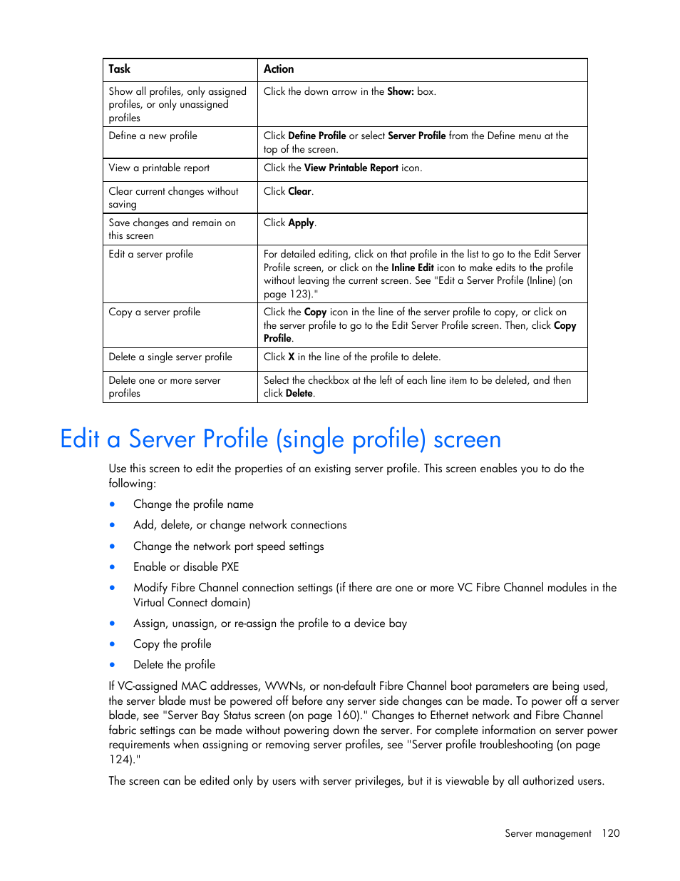 Edit a server profile (single profile) screen | HP Virtual Connect Flex-10 10Gb Ethernet Module for c-Class BladeSystem User Manual | Page 120 / 169