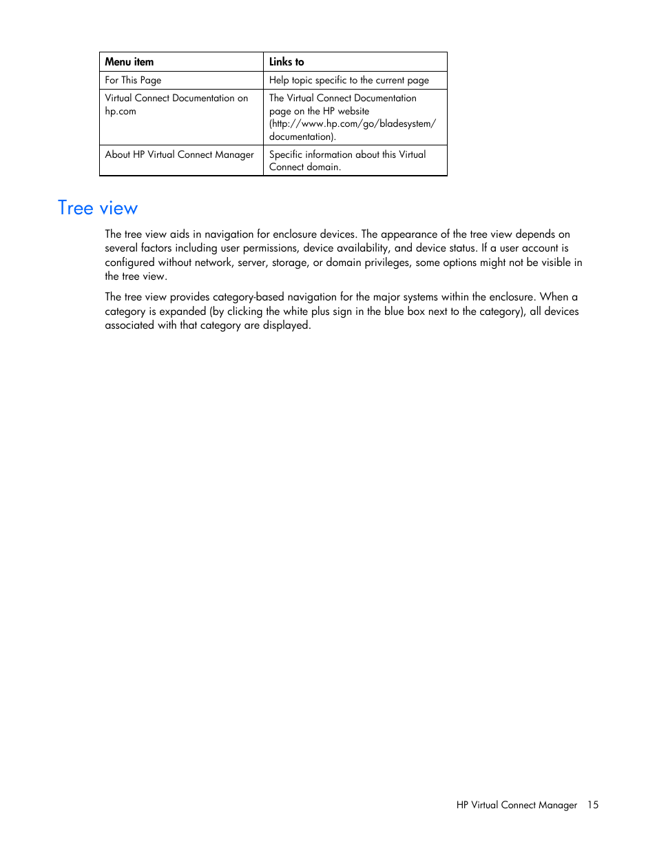 Tree view | HP Virtual Connect Flex-10 10Gb Ethernet Module for c-Class BladeSystem User Manual | Page 15 / 169