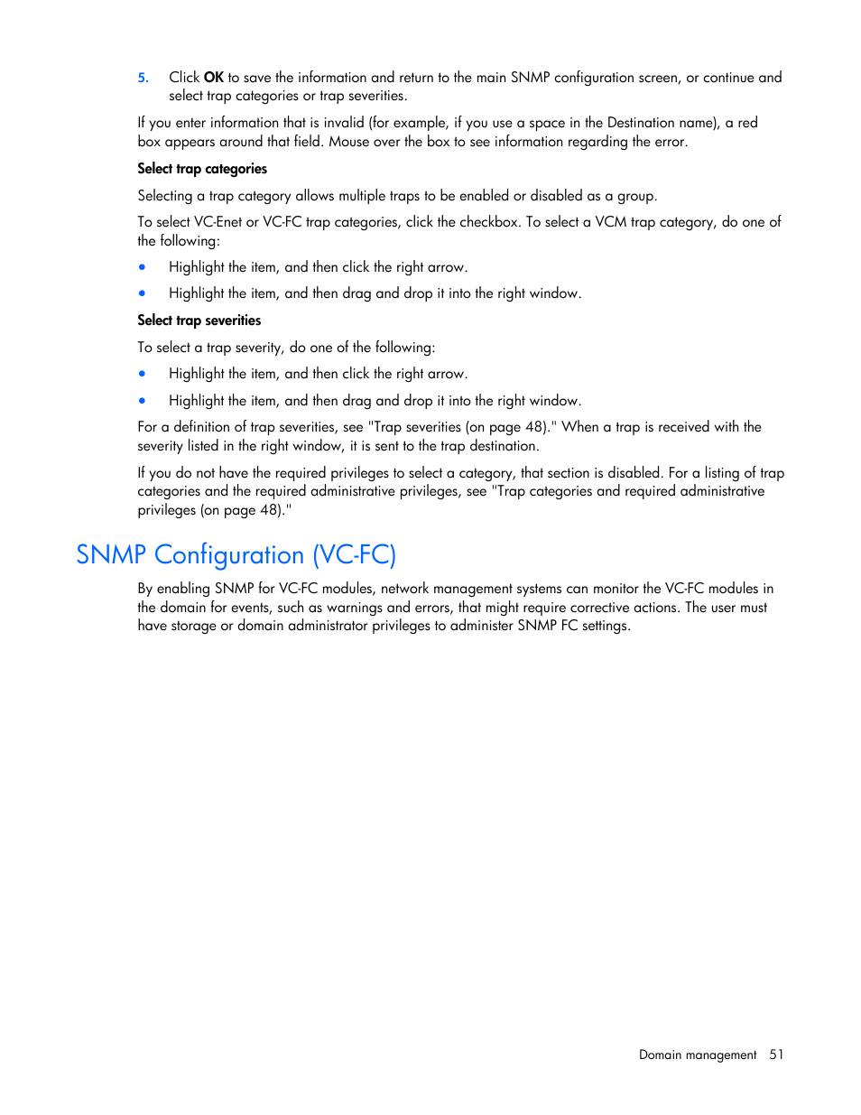 Snmp configuration (vc-fc) | HP Virtual Connect Flex-10 10Gb Ethernet Module for c-Class BladeSystem User Manual | Page 51 / 169