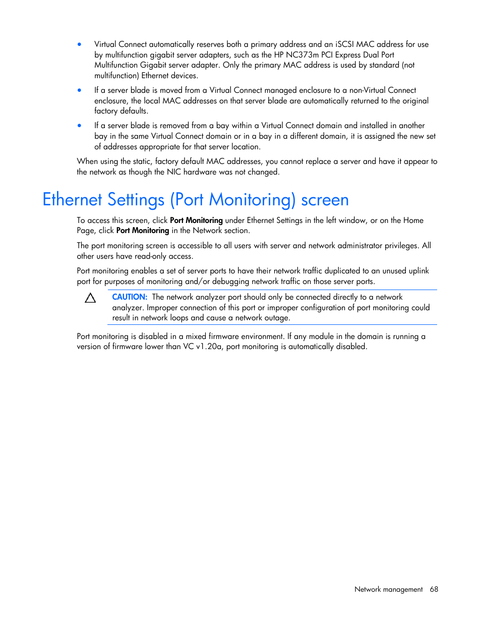 Ethernet settings (port monitoring) screen | HP Virtual Connect Flex-10 10Gb Ethernet Module for c-Class BladeSystem User Manual | Page 68 / 169